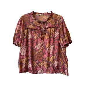 Zac & Rachel Colorful Floral Flowy Ruffle Blouse Women's XL Fairy Whimsy Boho